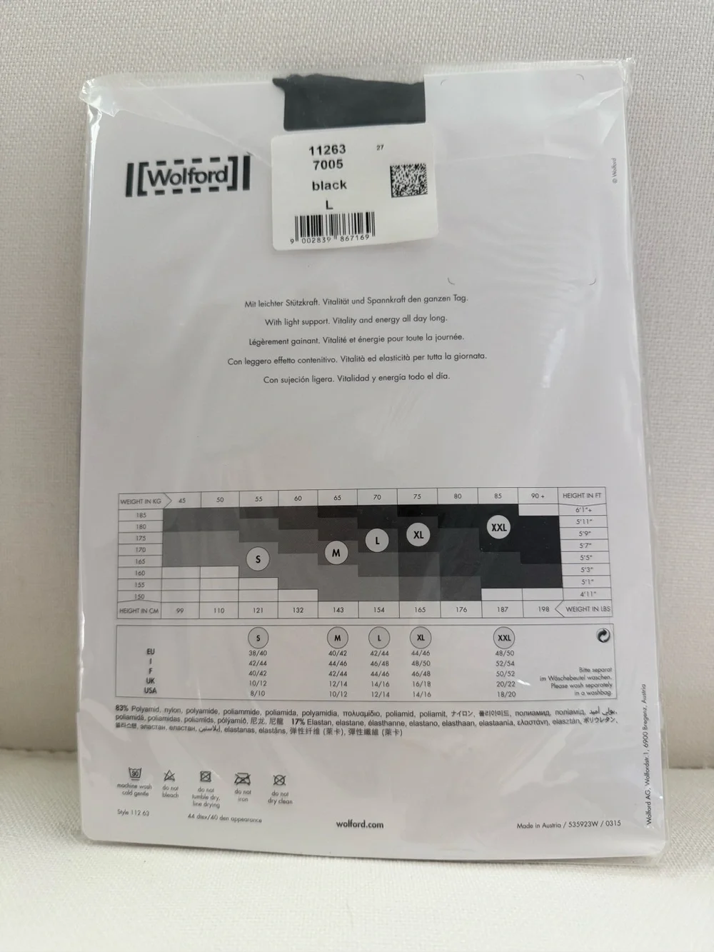 New! WOLFORD Black MISS W 40 LIGHT SUPPORT TIGHTS Size LARGE